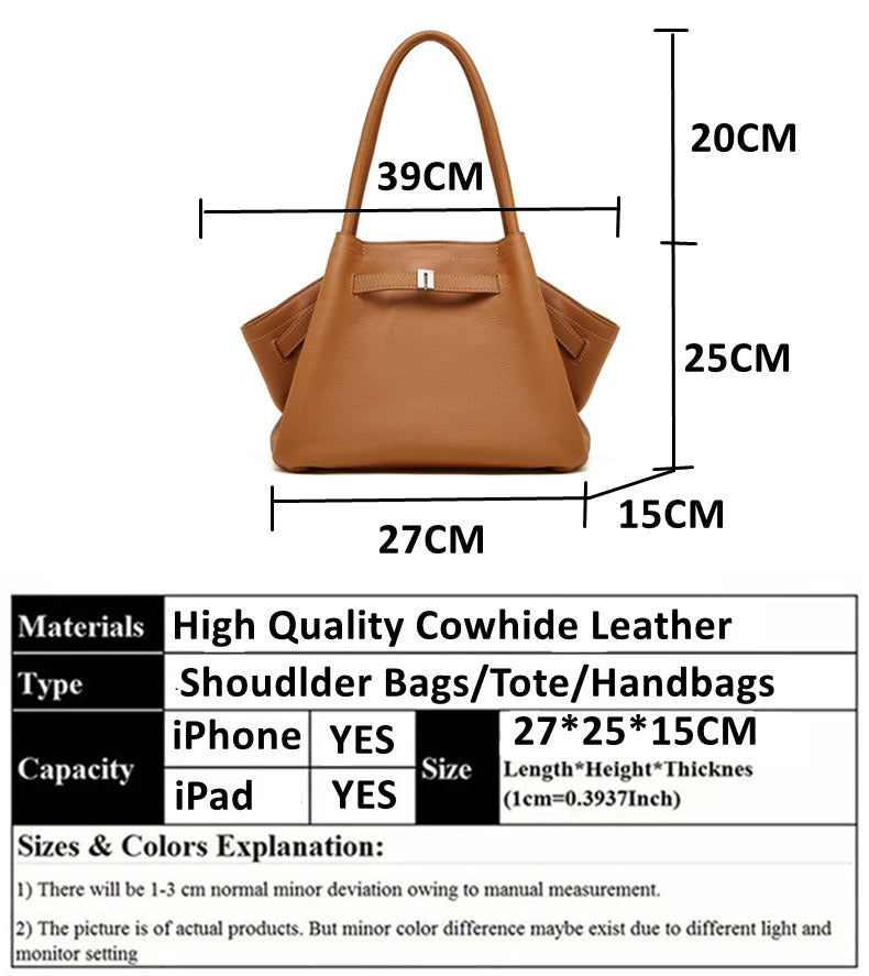 Hifashion Cowhide Genuine Leather Tote Shoulder Bags For Women 2025 Trend Designer Pleated Work Shopper Underarm Ladies Handbags