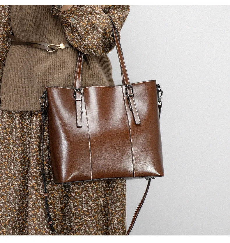 Hifashion Vintage Cow Genuine Leather Large Tote Bags For Women 2025 Luxury Designer Shopping Shoulder Bags Work Ladies Handbags