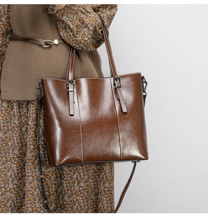 Hifashion Vintage Cow Genuine Leather Large Tote Bags For Women 2025 Luxury Designer Shopping Shoulder Bags Work Ladies Handbags