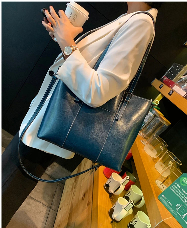 Hifashion Vintage Cow Genuine Leather Large Tote Bags For Women 2025 Luxury Designer Shopping Shoulder Bags Work Ladies Handbags