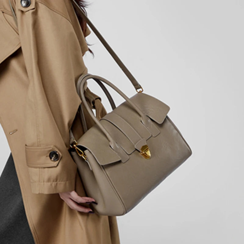 Hifashion Cowhide Genuine Leather Large Tote Handbags For Women 2025 Luxury Designer Top Handle Briefcase Satchel Shoulder Bags