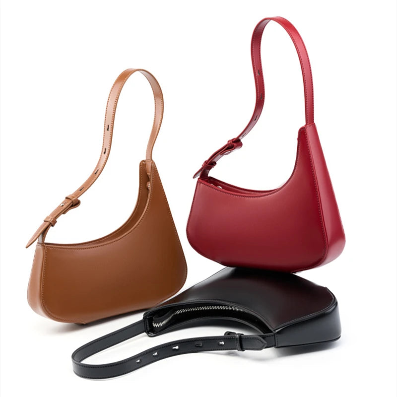 Hifashion Minimalist Genuine Leather Crescent Underarm Shoulder Bags For Women 2025 Luxury Designer Half Moon Ladies Handbags
