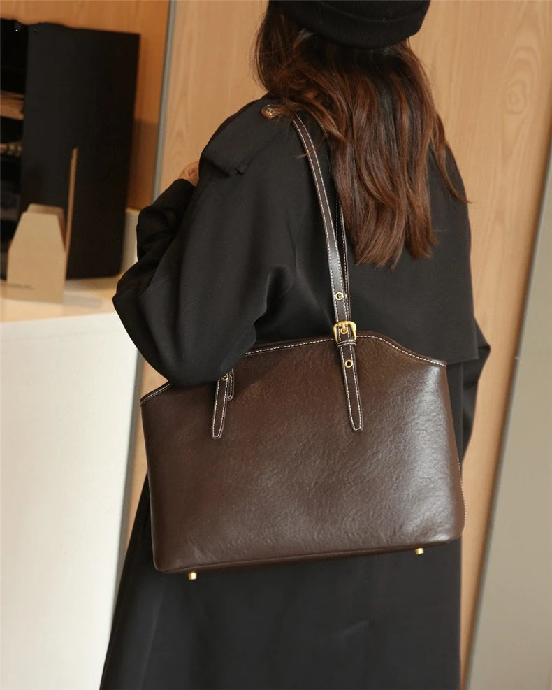 Hifashion 100% Genuine Leather Large Underarm Shoulder Bags For Women 2025 Trend Designer Tote Shopper Office Ladies Handbags