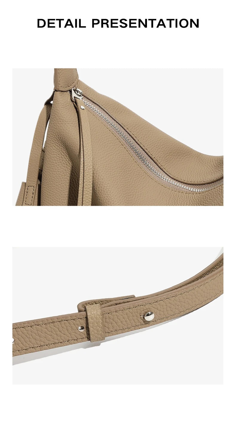 Hifashion Cowhide Genuine Leather Crescent Hobo Bags 2025 Trend Designer Commuting Shoulder Crossbody Bags Soft Ladies Handbags
