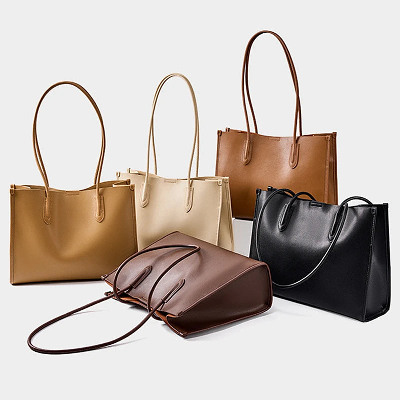 Hifashion Vintage Genuine Leather Tote Shoulder Bags For Women 2025 Trend Designer Large Capacity Shopping Work Ladies Handbags