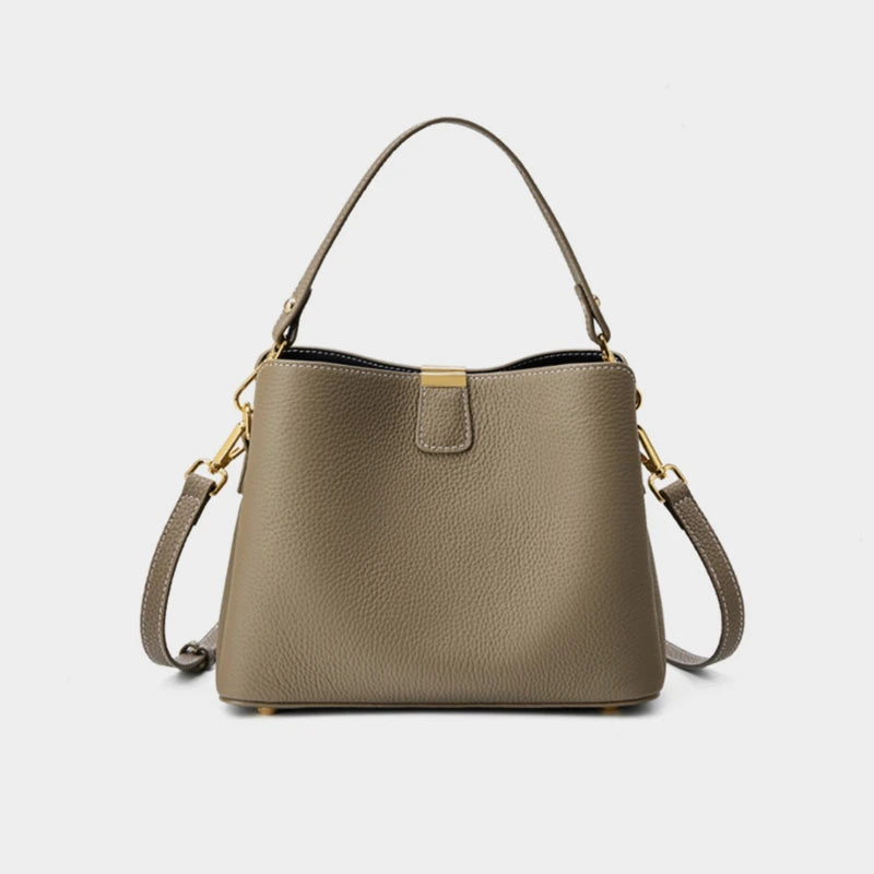 Hifashion 100% Cow Genuine Leather Bucket Shoulder Crossbody Bags For Women 2025 Luxury Designer Wide Strap Tote Ladies Handbags