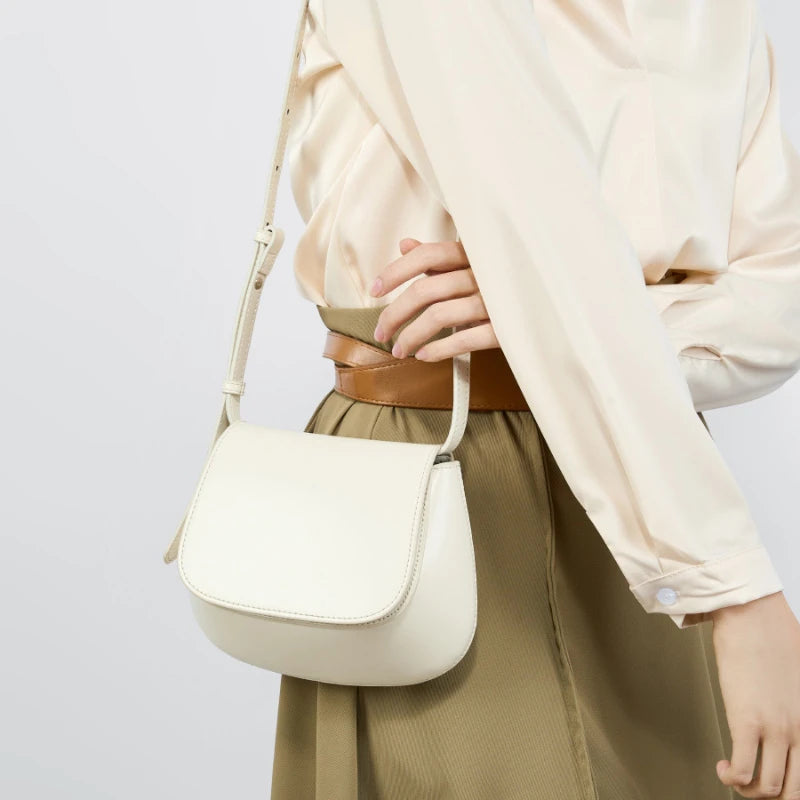 Hifashion Classic Genuine Leather Saddle Small Shoulder Bags For Women 2025 Luxury Designer Crossbody Purses Cow Ladies Handbags