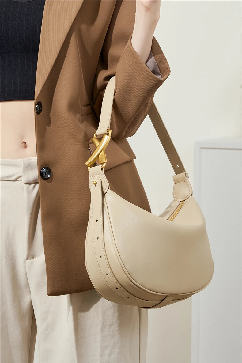 Hifashion Trendy Genuine Leather Underarm Shoulder Bags For Women 2025 Luxury Designer Crossbody Purse Half Moon Ladies Handbags