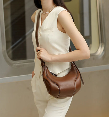 Hifashion Cowhide Genuine Leather Half Moon Crossbody Shoulder Bags For Women 2025 Trend Designer Hobo Underarm Ladies Handbags