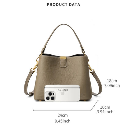 Hifashion 100% Cow Genuine Leather Bucket Shoulder Crossbody Bags For Women 2025 Luxury Designer Wide Strap Tote Ladies Handbags