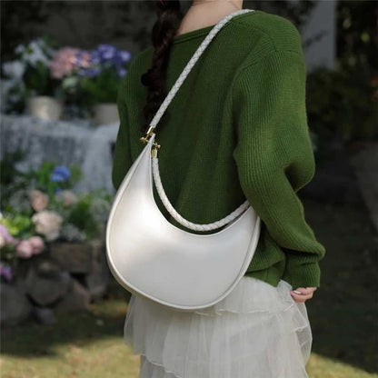 Hifashion Cowhide Genuine Leather Crescent Moon Underarm Shoulder Bags For Women 2025 Luxury Designer Woven Tote Ladies Handbags