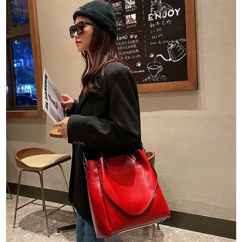Hifashion Vintage Cowhide Genuine Leather Tote Handbags For Women 2025 Trend Designer Office Work Ladies Shoulder Crossbody Bags