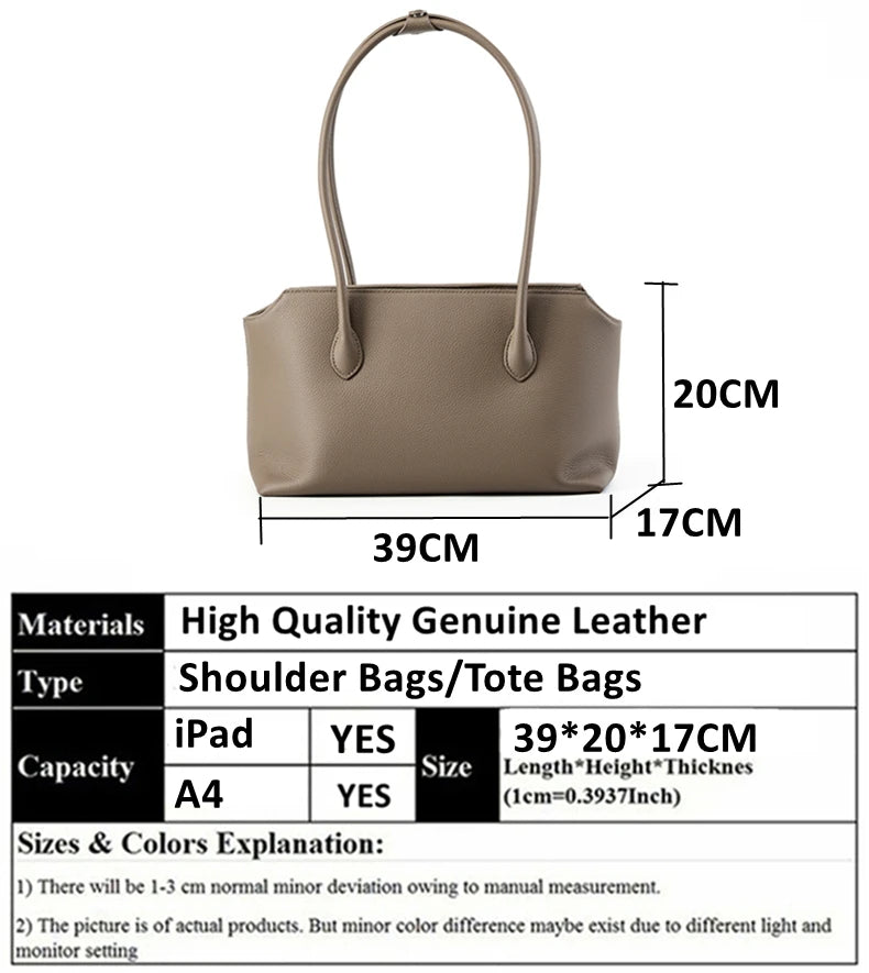 Hifashion Cowhide Genuine Leather Large Underarm Shoulder Bags For Women 2025 Luxury Designer Shopping Tote Work Ladies Handbags