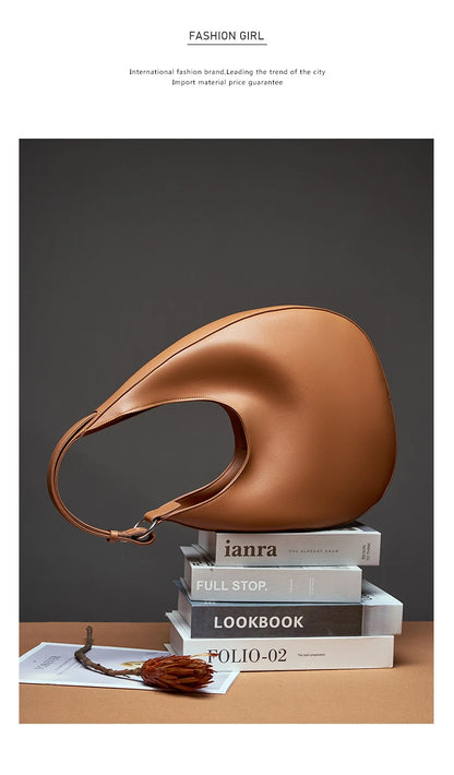 Hifashion Trendy Genuine Leather Crescent Underarm Shoulder Bags For Women 2025 Luxury Designer Hobos Half Moon Tote Handbags