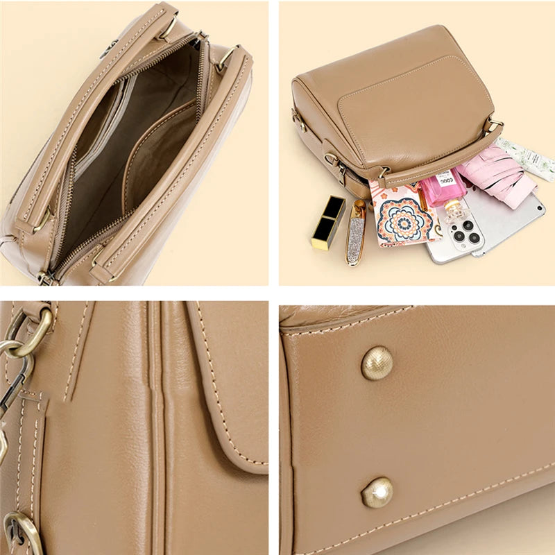 Hifashion Cowhide Genuine Leather Pillow Tote Handbags For Women 2025 Luxury Designer Satchel Work Ladies Shoulder Crossbody Bag