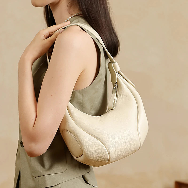 Hifashion Cowhide Genuine Leather Half Moon Crossbody Shoulder Bags For Women 2025 Trend Designer Hobo Underarm Ladies Handbags