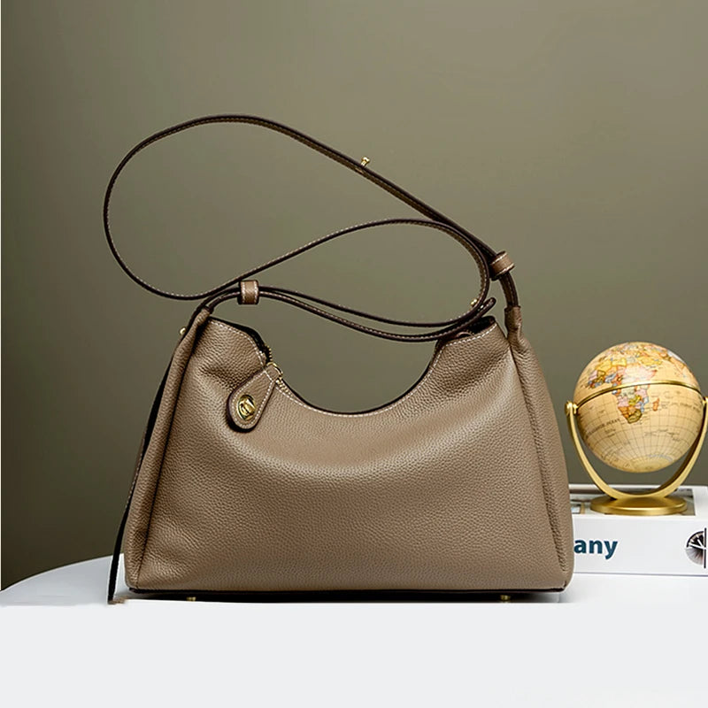 Hifashion 100% Genuine Leather Crescent Shoulder Crossbody Bags For Women 2025 Luxury Designer Top Handle Purses Ladies Handbags