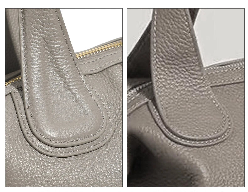 Hifashion 100% Genuine Leather Boston Tote Handbags For Women 2025 Trend Designer Top Handle Work Ladies Shoulder Crossbody Bags