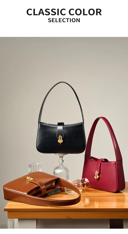 Hifashion Cowhide Genuine Leather Underarm Shoulder Bags For Women 2025 Luxury Designer Half Moon Purse Crescent Ladies Handbags