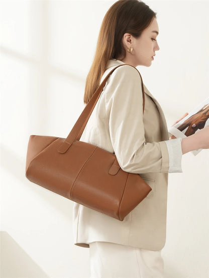 Hifashion 100% Real Genuine Leather Large Tote Shoulder Bags For Women 2025 Luxury Designer Trapeze Shopper Work Ladies Handbags