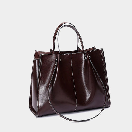 Hifashion Vintage Genuine Leather Large Shoulder Tote Bags For Women 2025 Trend Designer Oil Wax Shopper Office Ladies Handbags