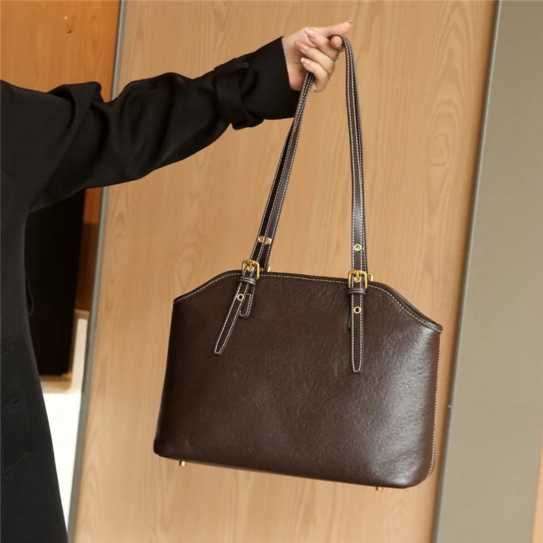 Hifashion 100% Genuine Leather Large Underarm Shoulder Bags For Women 2025 Trend Designer Tote Shopper Office Ladies Handbags
