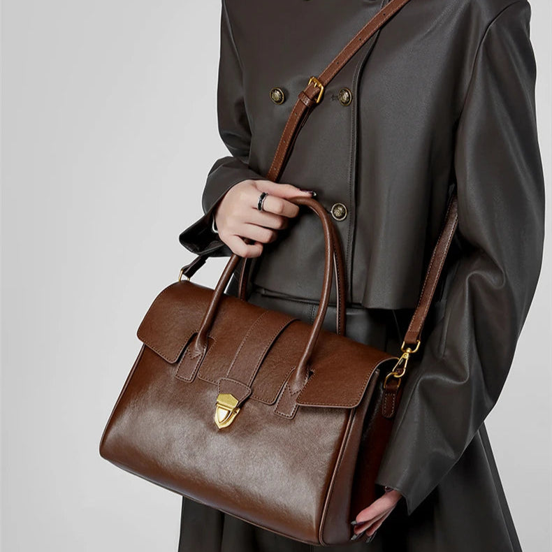 Hifashion Cowhide Genuine Leather Large Tote Handbags For Women 2025 Luxury Designer Top Handle Briefcase Satchel Shoulder Bags
