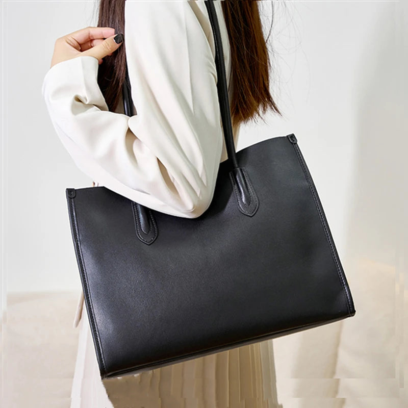 Hifashion Vintage Genuine Leather Tote Shoulder Bags For Women 2025 Trend Designer Large Capacity Shopping Work Ladies Handbags