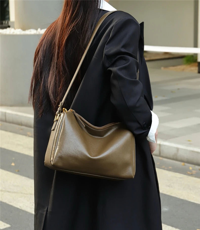 Hifashion 100% Genuine Leather Underarm Shoulder Bags For Women 2025 Trend Designer Crossbody Hobos Top Handle Ladies Handbags