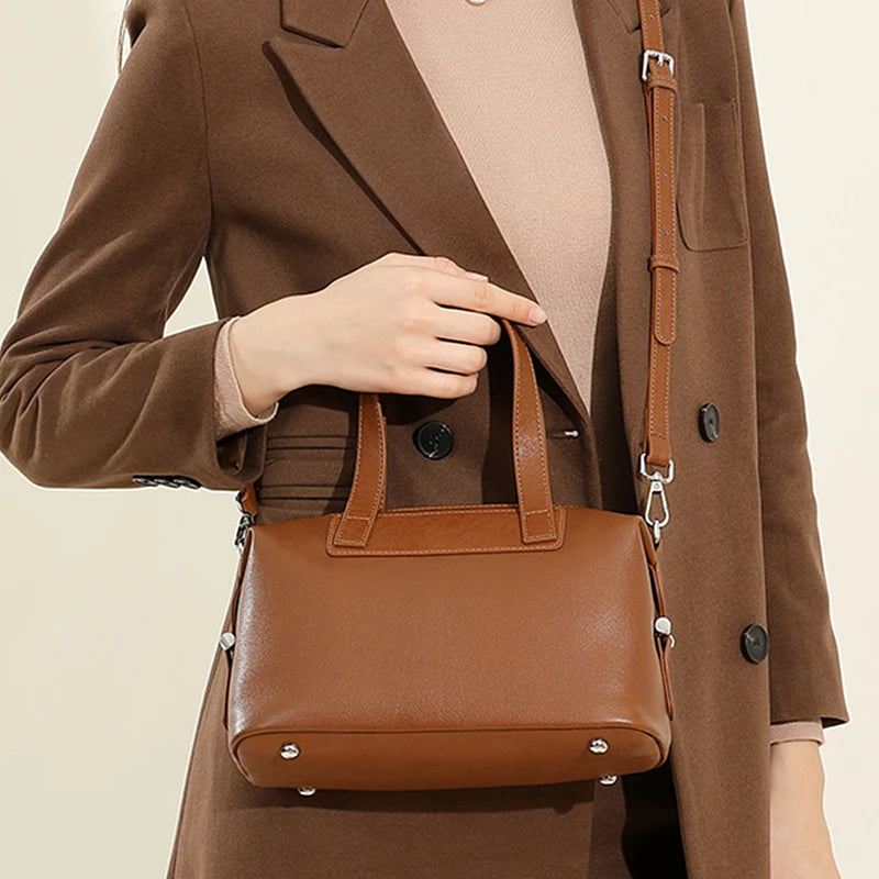 Hifashion Vintage Cow Genuine Leather Pillow Tote Handbags For Women 2025 Trend Designer Boston Ladies Shoulder Crossbody Bags