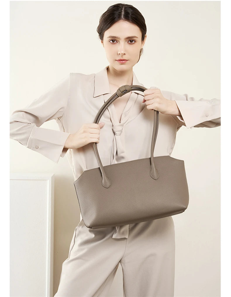 Hifashion Cowhide Genuine Leather Large Underarm Shoulder Bags For Women 2025 Luxury Designer Shopping Tote Work Ladies Handbags