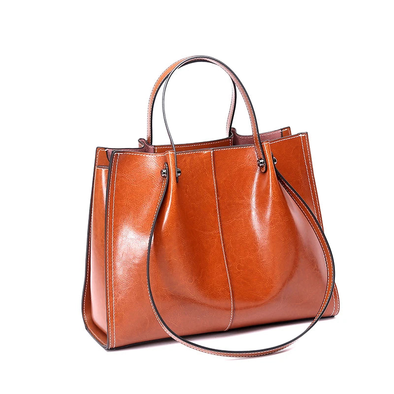 Hifashion Vintage Genuine Leather Large Shoulder Tote Bags For Women 2025 Trend Designer Oil Wax Shopper Office Ladies Handbags