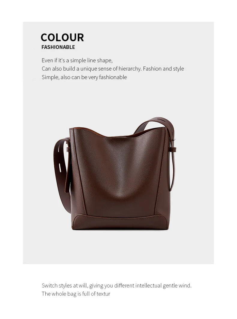 Hifashion Trendy Cow Genuine Leather Bucket Shoulder Bags For Women 2025 Luxury Designer Shopping Work Crossbody Ladies Handbags