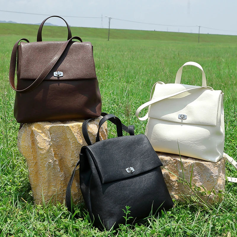 Hifashion Vintage Genuine Leather Backpack For Women 2025 Trend Designer Top Flap College Girls School Bags Work Travel Bagpack