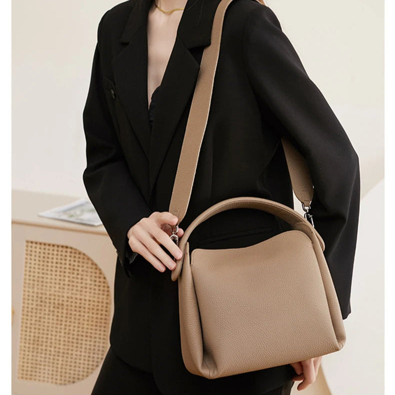 Hifashion Cowhide Genuine Leather Small Shoulder Bags For Women 2025 Luxury Designer Work Bucket Tote Crossbody Ladies Handbags