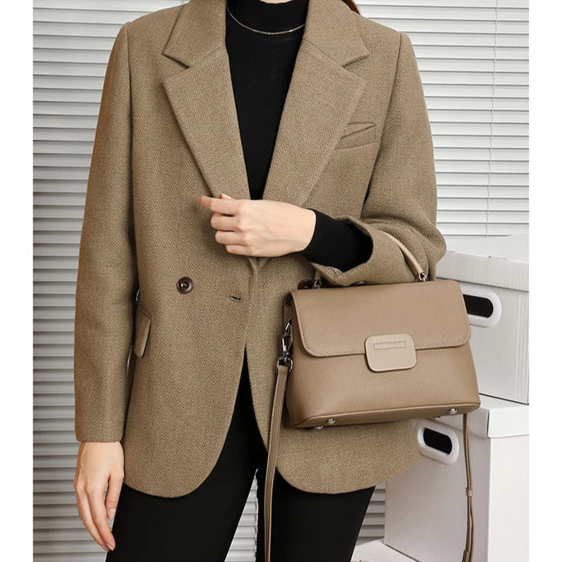 Hifashion Classic Cowhide Genuine Leather Tote Handbags For Women 2025 Trend Designer Wide Strap Ladies Shoulder Crossbody Bags