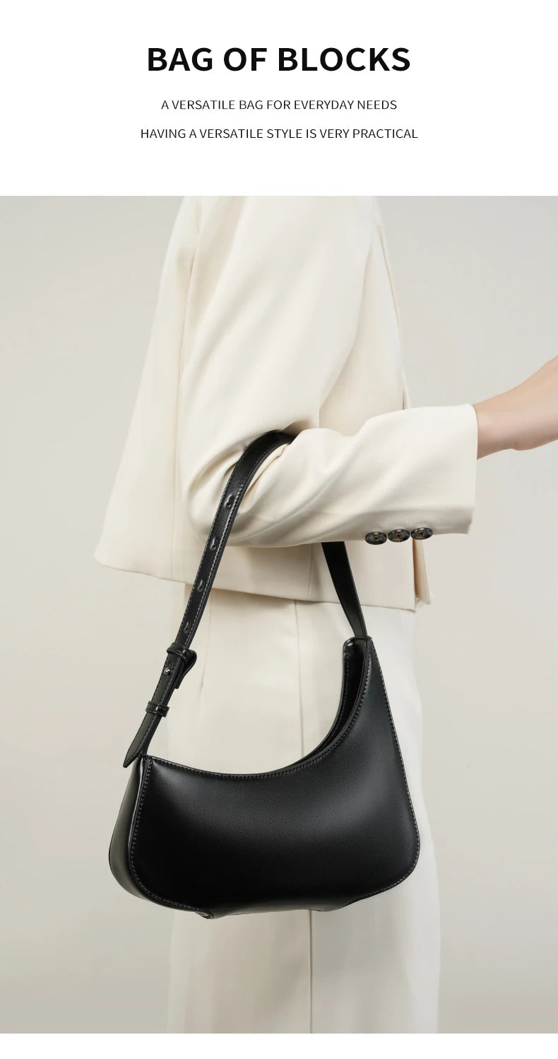 Hifashion Minimalist Genuine Leather Crescent Underarm Shoulder Bags For Women 2025 Luxury Designer Half Moon Ladies Handbags