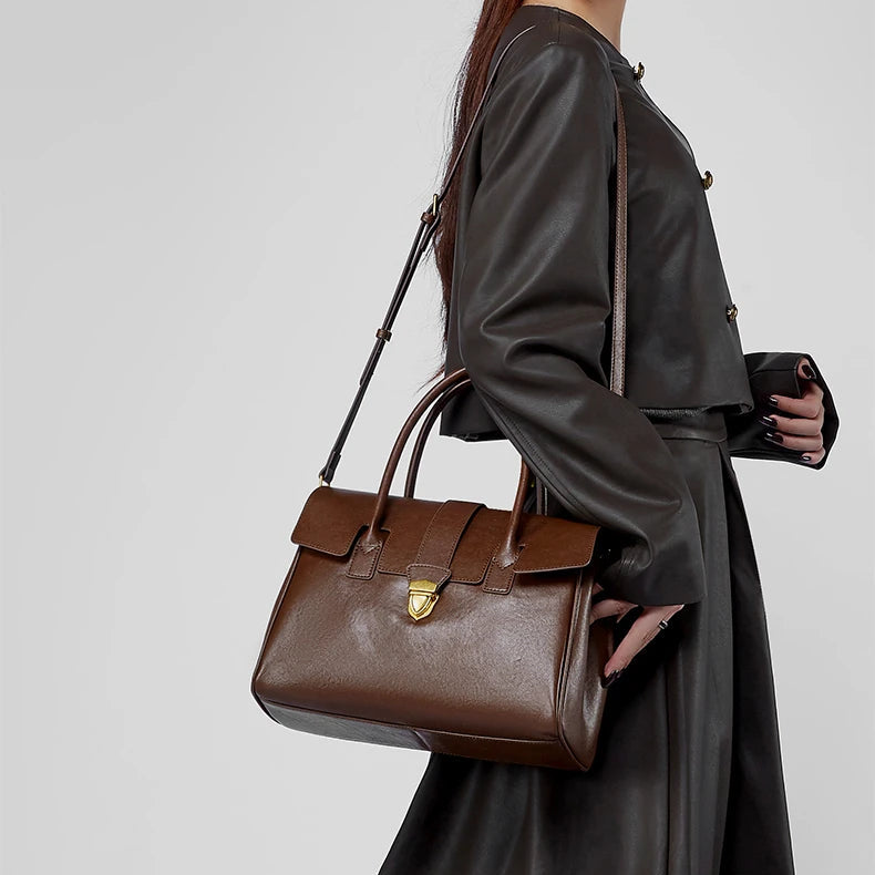 Hifashion Cowhide Genuine Leather Large Tote Handbags For Women 2025 Luxury Designer Top Handle Briefcase Satchel Shoulder Bags