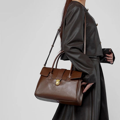 Hifashion Cowhide Genuine Leather Large Tote Handbags For Women 2025 Luxury Designer Top Handle Briefcase Satchel Shoulder Bags