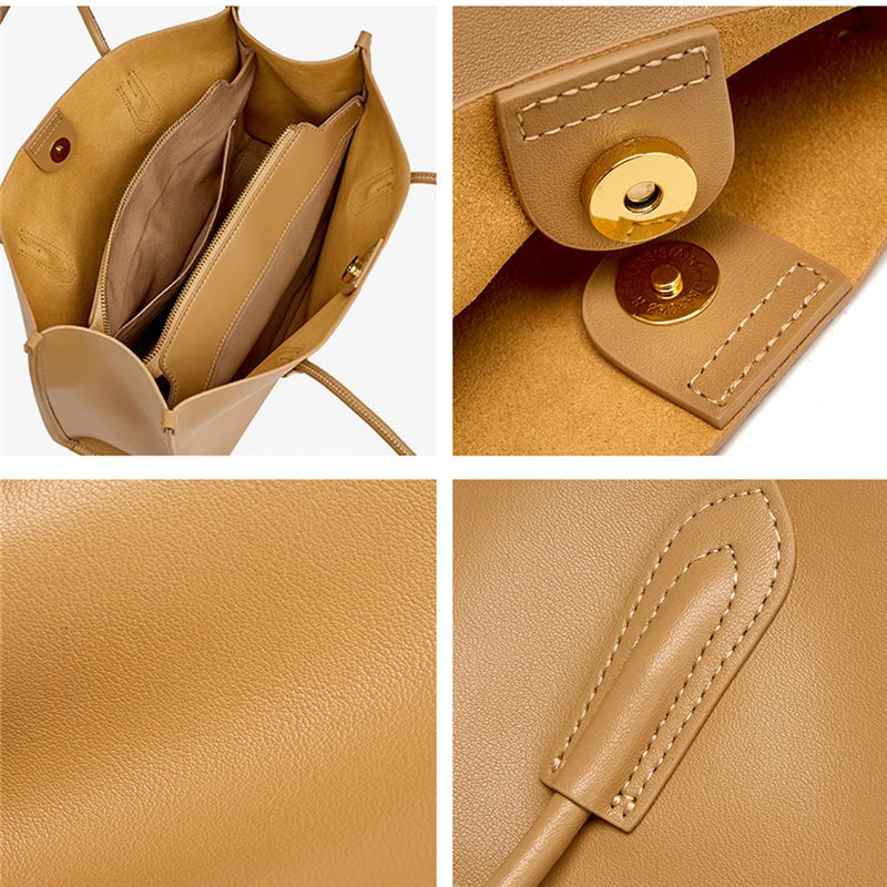 Hifashion Vintage Genuine Leather Tote Shoulder Bags For Women 2025 Trend Designer Large Capacity Shopping Work Ladies Handbags