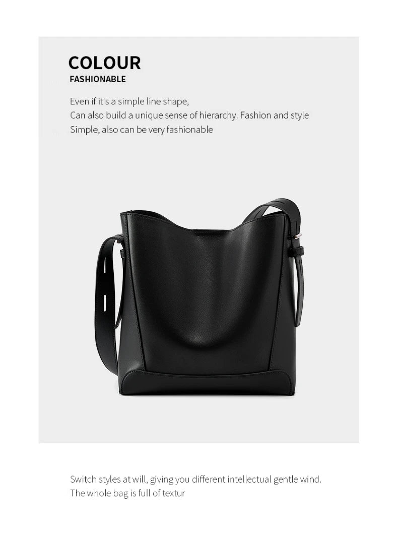 Hifashion Trendy Cow Genuine Leather Bucket Shoulder Bags For Women 2025 Luxury Designer Shopping Work Crossbody Ladies Handbags