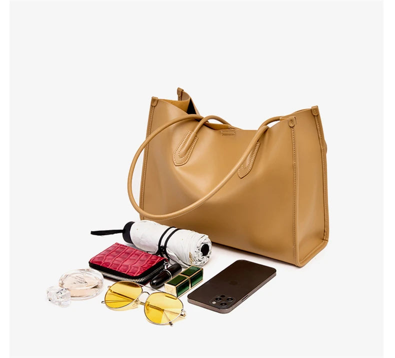 Hifashion Vintage Genuine Leather Tote Shoulder Bags For Women 2025 Trend Designer Large Capacity Shopping Work Ladies Handbags