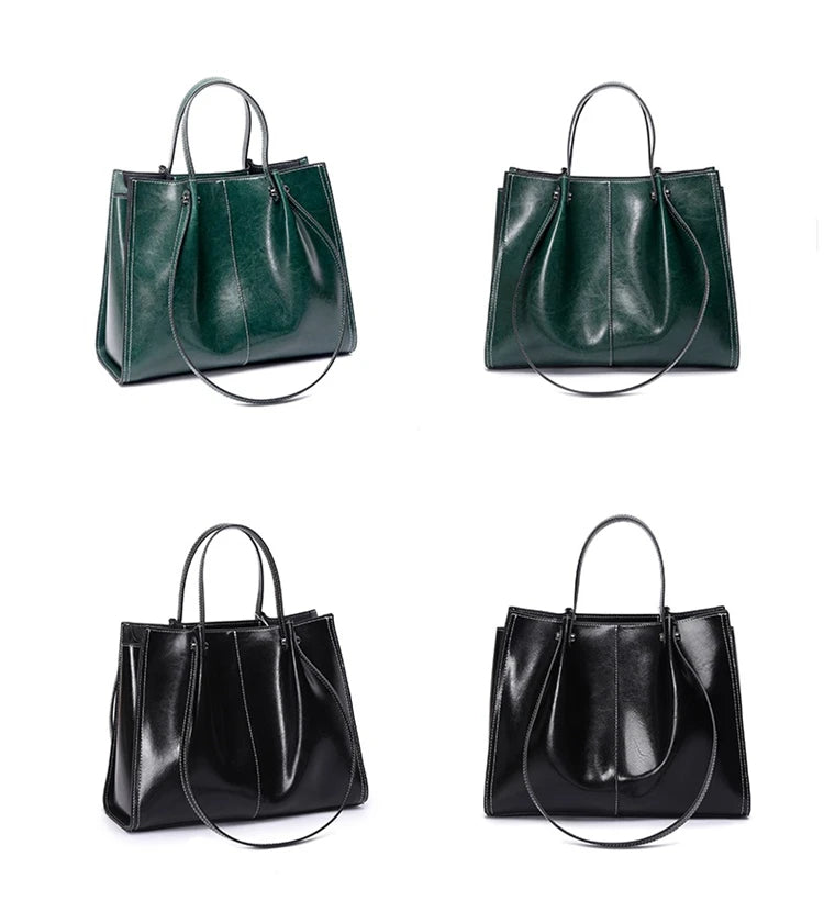 Hifashion Vintage Genuine Leather Large Shoulder Tote Bags For Women 2025 Trend Designer Oil Wax Shopper Office Ladies Handbags