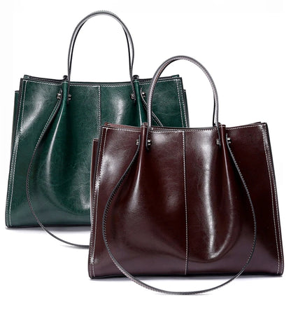 Hifashion Vintage Genuine Leather Large Shoulder Tote Bags For Women 2025 Trend Designer Oil Wax Shopper Office Ladies Handbags