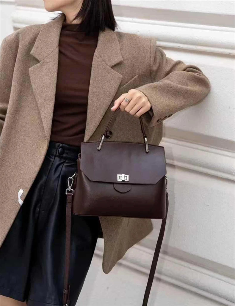 Hifashion Cowhide Genuine Leather Tote Handbags For Women 2025 Trend Designer Satchel Purses Work Ladies Shoulder Crossbody Bags