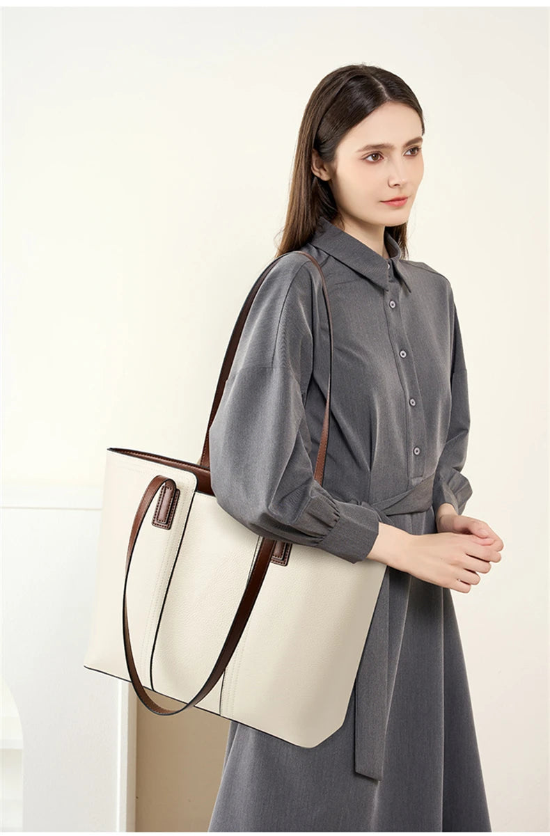 Hifashion Cowhide Genuine Leather Large Shoulder Bags For Women 2025 Luxury Designer Shopper Work Tote Commuter Ladies Handbags
