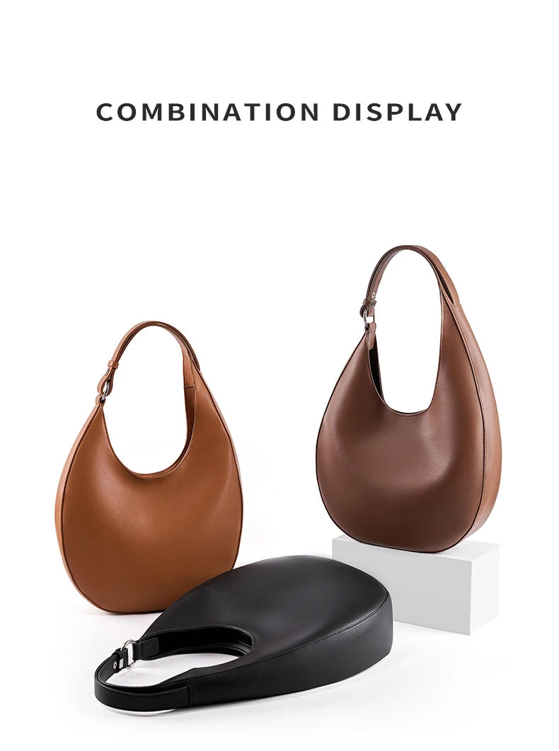 Hifashion Trendy Genuine Leather Crescent Underarm Shoulder Bags For Women 2025 Luxury Designer Hobos Half Moon Tote Handbags