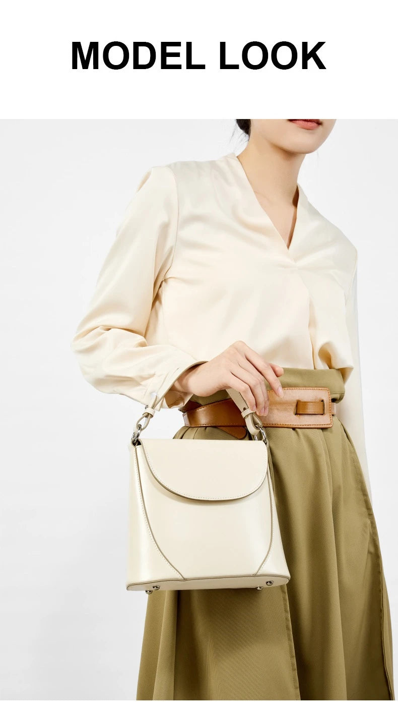 Hifashion Luxury Genuine Leather Bucket Small Shoulder Crossbody Bags For Women 2025 Trend Designer Short Handle Tote Handbags