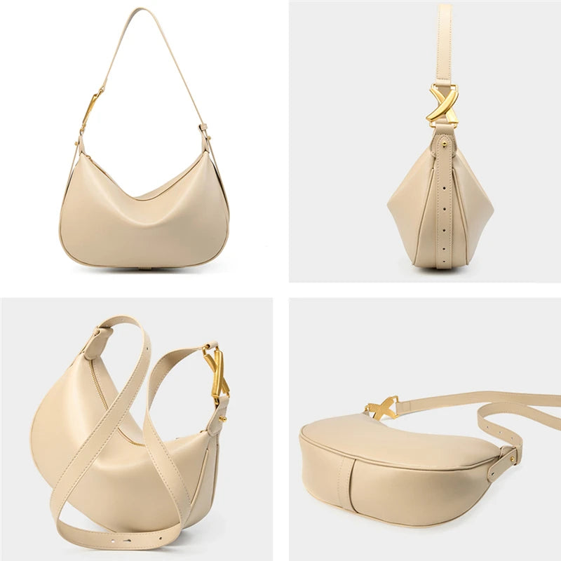 Hifashion Trendy Genuine Leather Underarm Shoulder Bags For Women 2025 Luxury Designer Crossbody Purse Half Moon Ladies Handbags