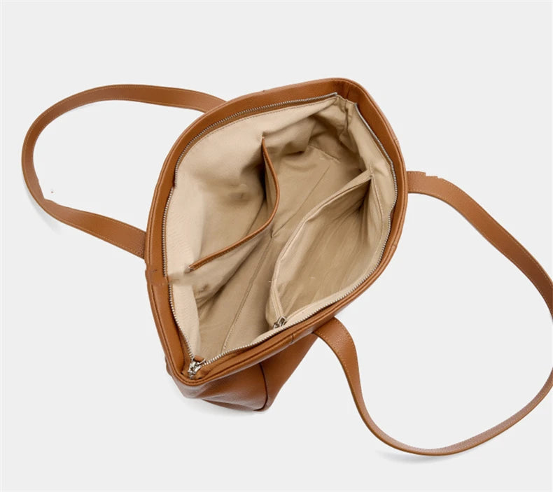 Hifashion 100% Real Genuine Leather Large Tote Shoulder Bags For Women 2025 Luxury Designer Trapeze Shopper Work Ladies Handbags